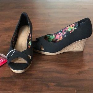 Brand New Black Peep Toe Wedge Shoes